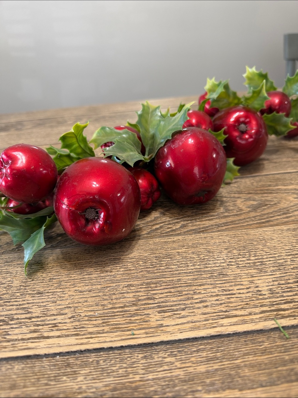 VINTAGE Glossy Red Apple Garlands with Green Holly Leaves Perfect for a Craft